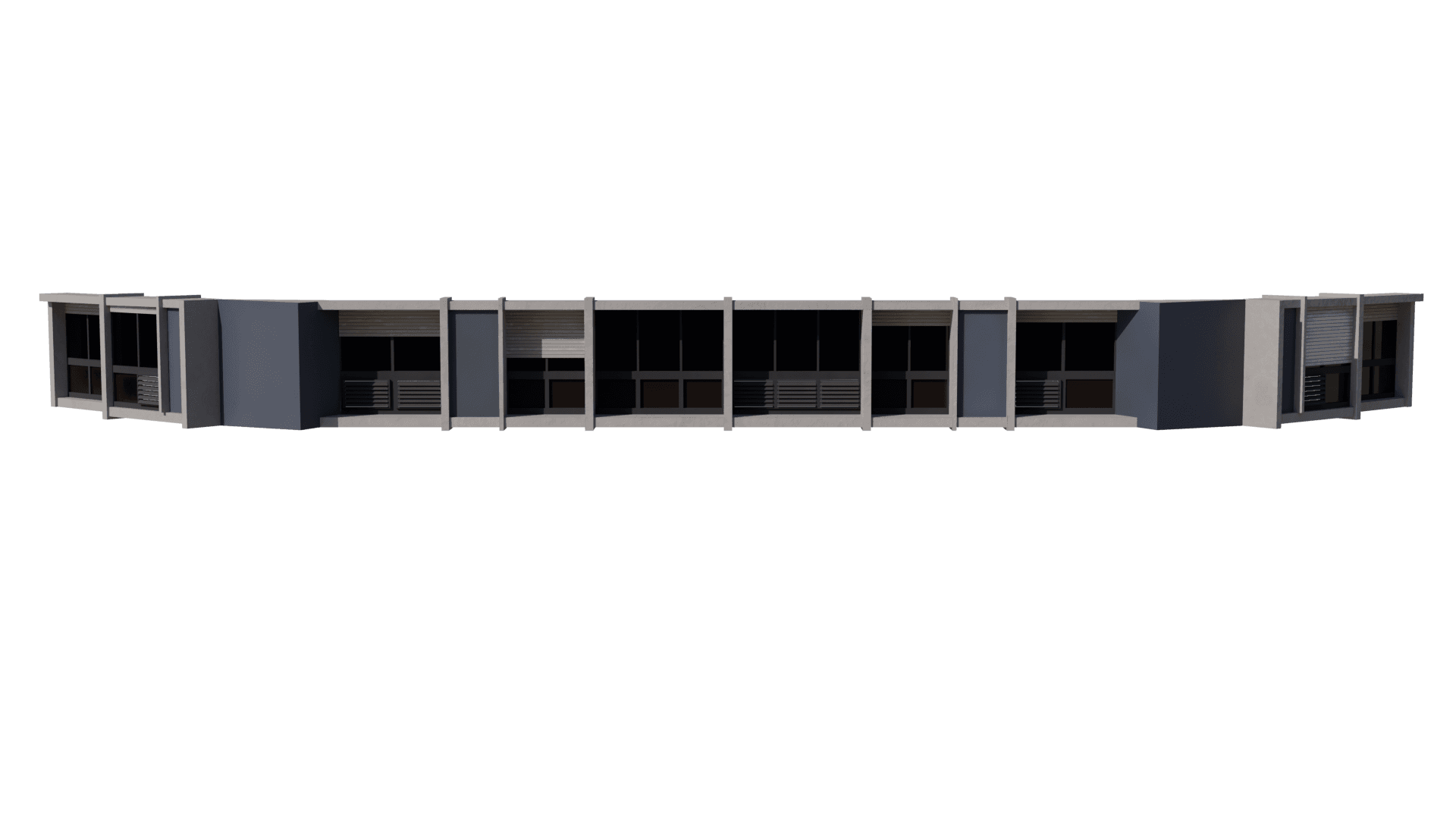 Frontal render of the modeled facade section.
